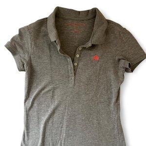 Gray Soft Mesh Polo Shirt with Pink Logo